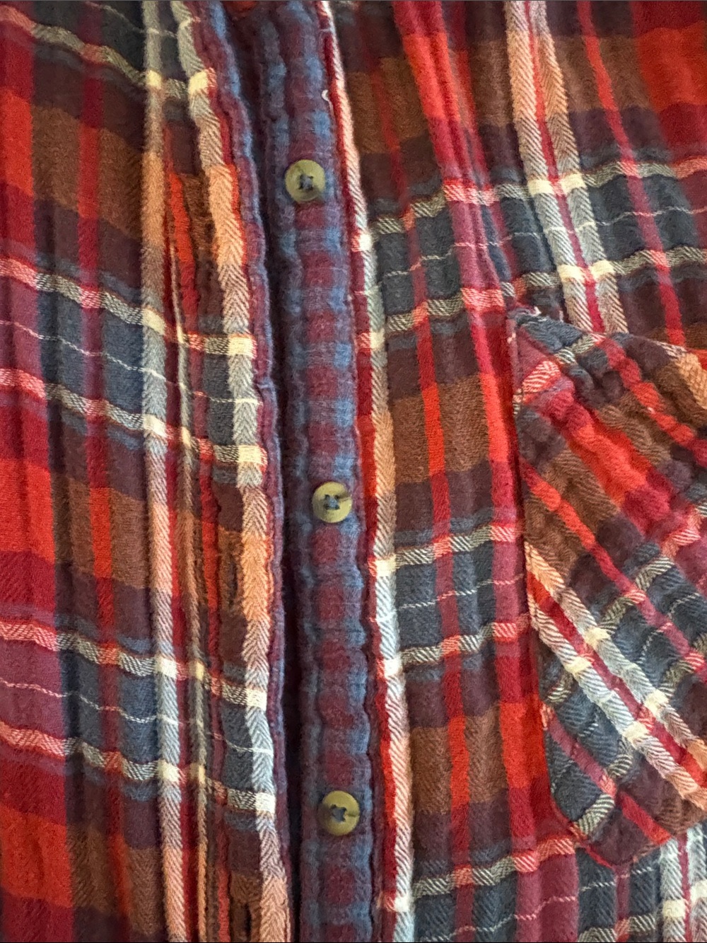 Free People Red and Navy Plaid Button-Down Shirt - Picture 6 of 8
